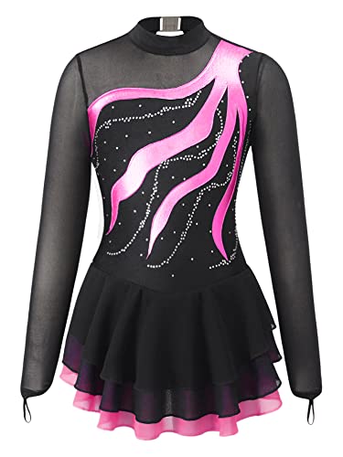 Alvivi Eiskunstlauf Kleid für Kinder Mädchen Ballettkleid Ballettanzug Gymnastikanzug Latein Tanzkleid Eislaufen Wettbewerb Tanzkleidung Aa Dunkel Rosa A 110-116 von Alvivi