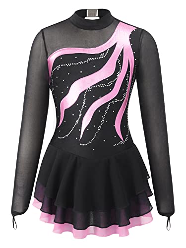 Alvivi Eiskunstlauf Kleid für Kinder Mädchen Ballettkleid Ballettanzug Gymnastikanzug Latein Tanzkleid Eislaufen Wettbewerb Tanzkleidung Aa Rosa 122-128 von Alvivi