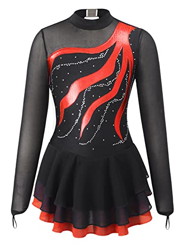 Alvivi Eiskunstlauf Kleid für Kinder Mädchen Ballettkleid Ballettanzug Gymnastikanzug Latein Tanzkleid Eislaufen Wettbewerb Tanzkleidung Rot 134-140 von Alvivi