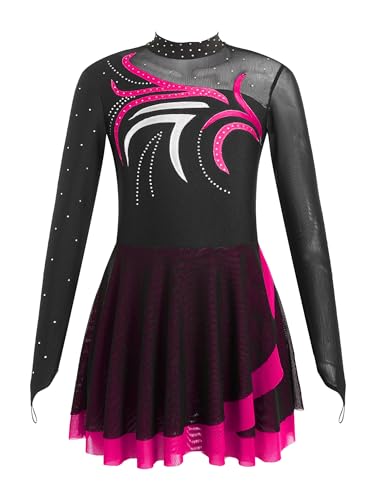 Alvivi Eiskunstlauf Kleid für Kinder Mädchen Ballettkleid Ballettanzug Gymnastikanzug Latein Tanzkleid Eislaufen Wettbewerb Tanzkleidung Ac Dunkel Rosa Ab 122-128 von Alvivi