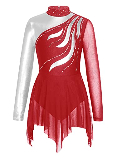 Alvivi Eiskunstlauf Kleid für Kinder Mädchen Ballettkleid Ballettanzug Gymnastikanzug Latein Tanzkleid Eislaufen Wettbewerb Tanzkleidung Ab Weinrot B 134-140 von Alvivi