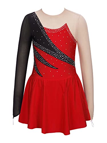 Alvivi Eiskunstlauf Kleid für Kinder Mädchen Ballettkleid Ballettanzug Gymnastikanzug Latein Tanzkleid Eislaufen Wettbewerb Tanzkleidung Ce Rot 134-140 von Alvivi