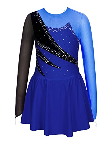 Alvivi Eiskunstlauf Kleid für Kinder Mädchen Ballettkleid Ballettanzug Gymnastikanzug Latein Tanzkleid Eislaufen Wettbewerb Tanzkleidung Ce Royal Blau 122-128 von Alvivi