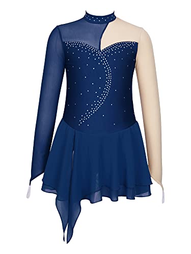 Alvivi Eiskunstlauf Kleid für Kinder Mädchen Ballettkleid Ballettanzug Gymnastikanzug Latein Tanzkleid Eislaufen Wettbewerb Tanzkleidung Dc Marine Blau 122-128 von Alvivi