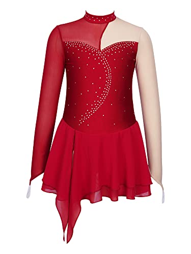 Alvivi Eiskunstlauf Kleid für Kinder Mädchen Ballettkleid Ballettanzug Gymnastikanzug Latein Tanzkleid Eislaufen Wettbewerb Tanzkleidung Dc Rot 122-128 von Alvivi