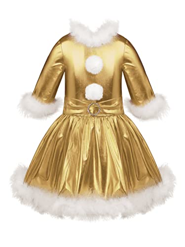 Alvivi Eiskunstlauf Kleid für Kinder Mädchen Ballettkleid Weihnachtskleid Langarm Ballettanzug Ballerina Latein Tanzkleid Weihnachten Partykleid D Gold 134-140 von Alvivi