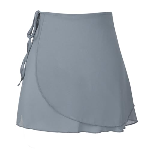 Alvivi Frauen&Mädchen Chiffon Ballett Rock Tanz Wrap Skirt Ballett Dancewear Wickelrock Ballettrock Ballett Minirock für Ballettbody B Grau Einheitsgröße von Alvivi