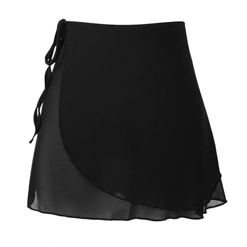 Alvivi Frauen&Mädchen Chiffon Ballett Rock Tanz Wrap Skirt Ballett Dancewear Wickelrock Ballettrock Ballett Minirock für Ballettbody B Schwarz Einheitsgröße von Alvivi