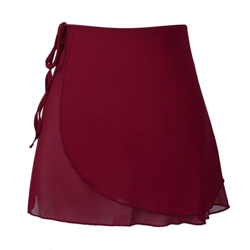 Alvivi Frauen&Mädchen Chiffon Ballett Rock Tanz Wrap Skirt Ballett Dancewear Wickelrock Ballettrock Ballett Minirock für Ballettbody B Weinrot Einheitsgröße von Alvivi