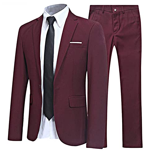 Alvivi Herren Anzug Set Slim Fit 2/3 Teilig Anzüge Elegant Anzug Herren Blazer Business Hochzeit Party Sakko Hose Weste A Weinrot 2 Teilig 4XL von Alvivi