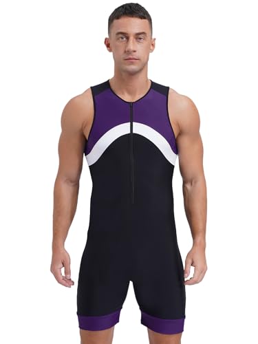 Alvivi Herren Badeanzug Einteiler Bademode Sport Schwimmanzug Shorty Neoprenanzug Tauchanzug UV-Schutz Badebekleidung G Lila XL von Alvivi