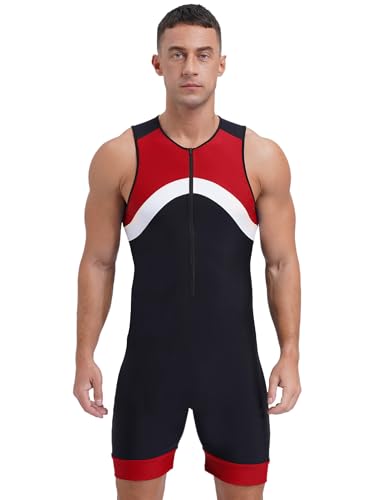 Alvivi Herren Badeanzug Einteiler Bademode Sport Schwimmanzug Shorty Neoprenanzug Tauchanzug UV-Schutz Badebekleidung G Rot L von Alvivi