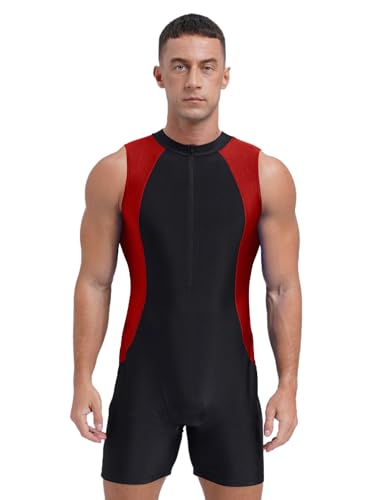 Alvivi Herren Badeanzug Einteiler Bademode Sport Schwimmanzug Shorty Neoprenanzug Tauchanzug UV-Schutz Badebekleidung J Weinrot XXL von Alvivi