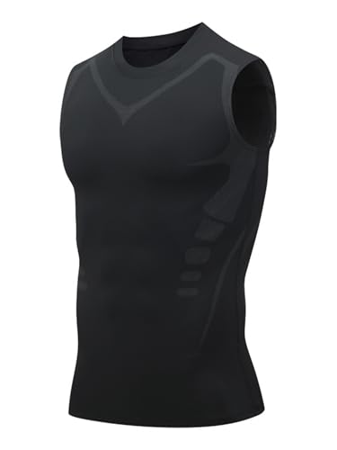 Alvivi Herren Badeanzug Shirt Ärmellos T-Shirt UV Schutz Badeshirt Schwimmshirt Rash Guards Männer Kompressionsshirt Sport Weste C Schwarz XXL von Alvivi