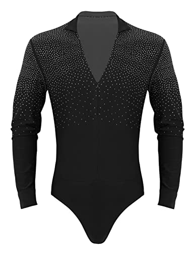 Alvivi Herren Body Overall V-Ausschnitt Langarmshirt Hemd Bodysuit Männerbody Leotard Tops Latein Tango Salsa Rumba Tanzkleidung A Schwarz M von Alvivi