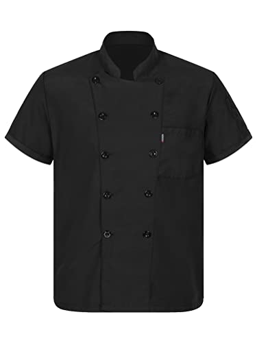 Alvivi Herren Damen Jacke Kurzarm Kochjacke Bäckerjacke Schwarz Rot Küche Hotel Uniform Arbeitskleidung K Schwarz M von Alvivi