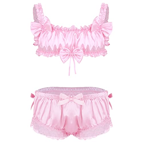 Alvivi Herren Dessous Set Transparent Slips Sissy Panties mit BH Tops Bustier Büstenhalter Crossdresser Kleidung Lingerie Reizwäsche Ae Rosa M von Alvivi