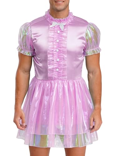 Alvivi Herren Dienstmädchen Kleid Satin Sissy Kleid mit Rüschen Schlafanzug Nachtkleid Sissy Crossdresser Dessous Nachtwäsche Lila XXL von Alvivi
