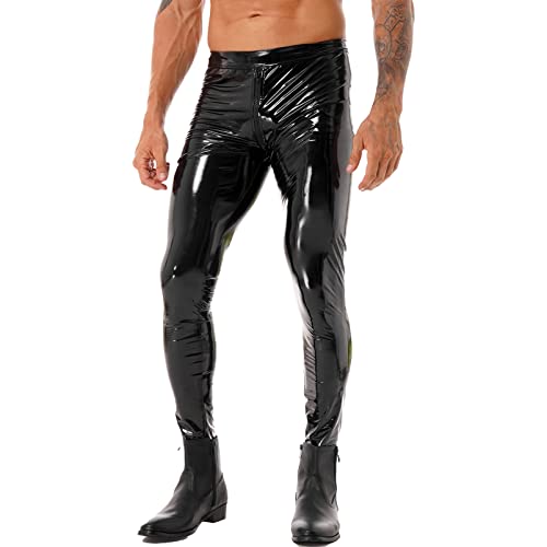 Alvivi Herren Hosen Leder Latex Leggings Lederhose Wetlook Metallic Männer Strumpfhose Pants Unterwäsche Schwarz A Schwarz M von Alvivi