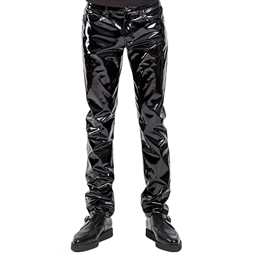 Alvivi Herren Hosen Leder Latex Leggings Lederhose Wetlook Metallic Männer Strumpfhose Pants Unterwäsche Schwarz C Schwarz XXL von Alvivi