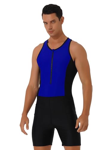 Alvivi Herren Badeanzug Einteiler Bademode Sport Schwimmanzug Shorty Neoprenanzug Tauchanzug UV-Schutz Badebekleidung F Royal Blau XL von Alvivi