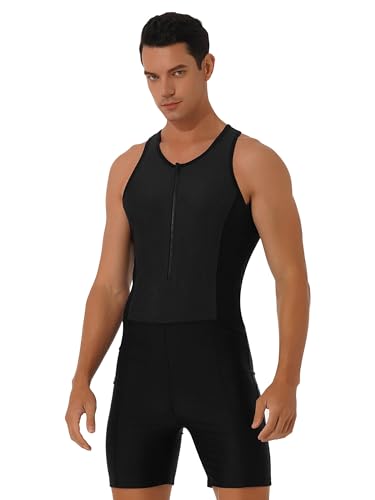 Alvivi Herren Badeanzug Einteiler Bademode Sport Schwimmanzug Shorty Neoprenanzug Tauchanzug UV-Schutz Badebekleidung F Schwarz 3XL von Alvivi