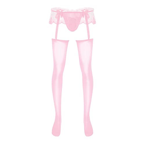 Alvivi Herren Leggings Nylon Strumpfhose Spitze Strapsstrümpfe Männer Stockings Pantyhose Dessous Unterwäsche Aa Rosa Einheitsgröße von Alvivi