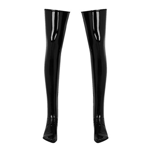 Alvivi Herren Overknee Strümpfe Lack-Optik Oberschenkel Männer Kniestrümpfe Fitness Wetlook Schwarz Socken Lange Strümpfe Schwarz XXL von Alvivi