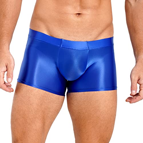 Alvivi Herren Shorts Stretch Kurze Hose Glanz Hotpants Nylon Panties Boxershorts Tight Kurze Leggings Unterwäsche B Blau XL von Alvivi