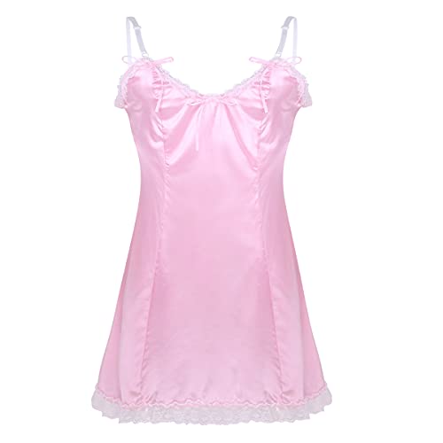 Alvivi Herren Sissy Kleid Satin Nachtkleid Nachthemd Spitze Patchwork Bra Corssdresser Dessous Schlafanzug Reizwäsche Nachtwäsche A Rosa L von Alvivi