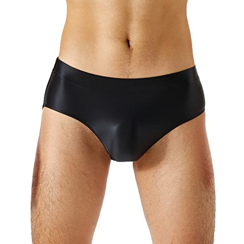 Alvivi Herren Slips ÖL Glanz Unterwäsche Low-Rise Bikini Briefs Stretch Hipster Panties Badehose Sport Unterhose A Schwarz XL von Alvivi