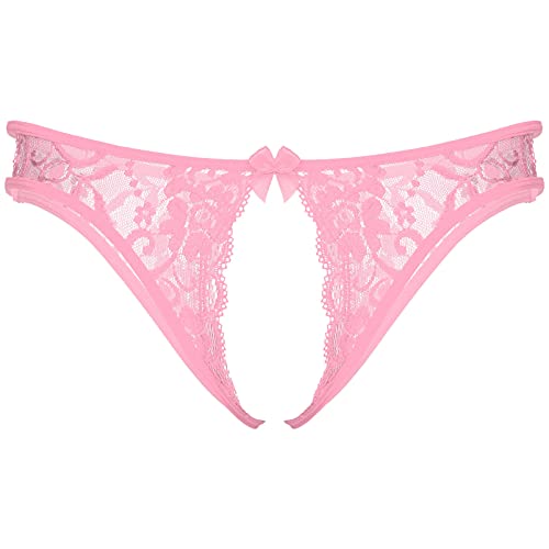 Alvivi Herren Spitze Slip Ouvert Höschen Sexy String Low-Rise G-String Mini Tanga Panties Lingerie Unterwäsche Reizwäsche Aa Rosa Einheitsgröße von Alvivi