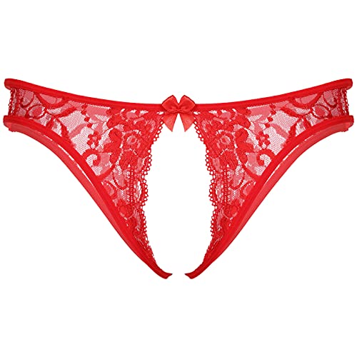 Alvivi Herren Spitze Slip Ouvert Höschen Sexy String Low-Rise G-String Mini Tanga Panties Lingerie Unterwäsche Reizwäsche Aa Rot Einheitsgröße von Alvivi