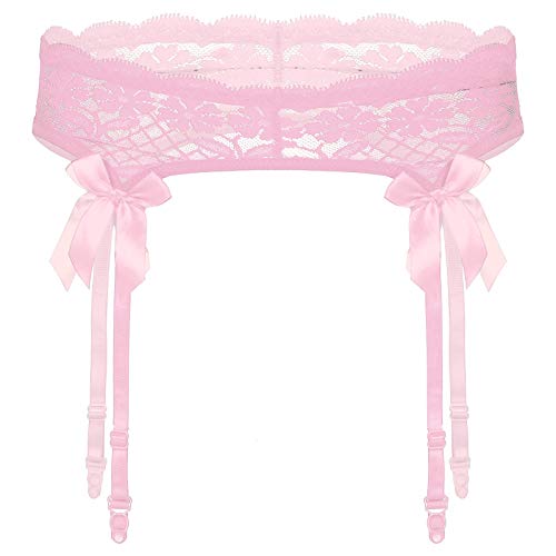 Alvivi Herren Spitze Strumpfband Sissy Unterwäsche Strumpfhalter Hosenträger Dessous Strapsgürtel Erotik Reizwäsche Rosa Einheitsgröße von Alvivi