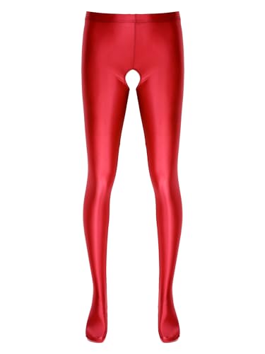 Alvivi Herren Strumpfhosen Glanz Leggings Tight Hose Nylon Pantyhose Lange Unterhosen Unterwäsche Schlafhose Dessous Reizwäsche M-XXL B Rot L von Alvivi