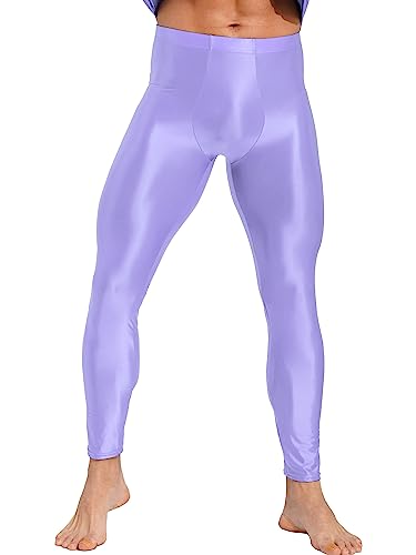 Alvivi Herren Strumpfhosen Glanz Leggings Tight Hose Nylon Pantyhose Lange Unterhosen Unterwäsche Schlafhose Dessous Reizwäsche M-XXL E Hell Lila L von Alvivi