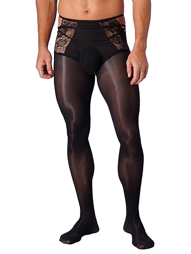 Alvivi Herren Strumpfhosen Ouvert Hose Leggings Spitze Patchwork Pantyhose Lange Unterhosen Base Layer Hosen Unterwäsche C Schwarz Ouvert XL von Alvivi