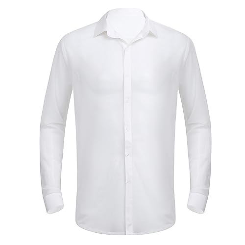 Alvivi Herren Transparent Shirts Langarm T-Shirt Hemd Durchsichtig Netzhemd Unterhemd Untershirt Unterwäsche GOGO Clubwear Weiß M von Alvivi