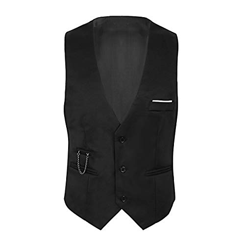 Alvivi Herren Weste Anzug-Weste V-Ausschnitt Kellnerweste MODERN Slim Fit Kellnerweste Workwear Business Beiläufige Golf Waistcoat Weste Schwarz M von Alvivi