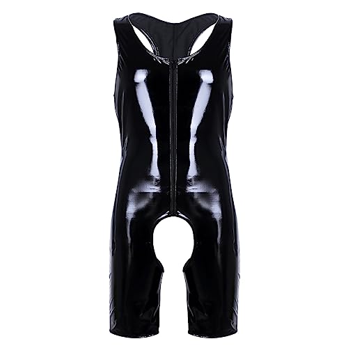 Alvivi Herren Wetlook Jumpsuit Ouvert Body Lackleder Einteiler Bodysuit Overall Metallic Unterhemd Tops Party Clubwear Schwarz XL von Alvivi