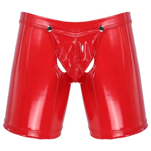 Alvivi Herren Wetlook Shorts Boxershorts Lack- Optik Kurze Hose Hipster Offener Hintern Hotpants Erotik Dessous Unterwäsche Unterhose Rot XXL von Alvivi