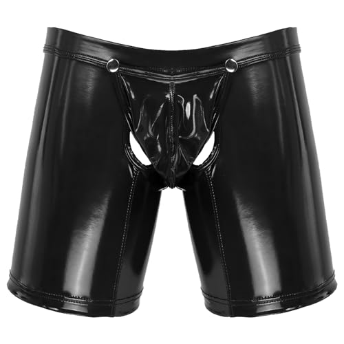 Alvivi Herren Wetlook Shorts Boxershorts Lack- Optik Kurze Hose Hipster Offener Hintern Hotpants Erotik Dessous Unterwäsche Unterhose Schwarz XL von Alvivi