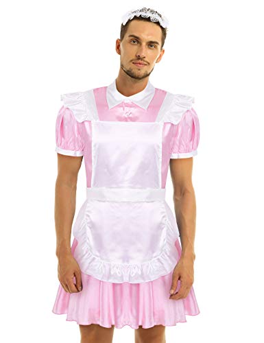 Alvivi Herren Zimmermädchen Kostüm Dienstmädchen Cosplay Männerkostüm Maid Kostüm Hausmädchen Lolita Männer Sissy Cosplay Verkleidung Rosa M von Alvivi