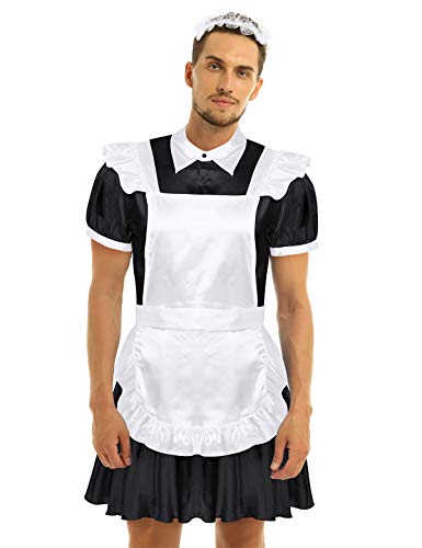 Alvivi Herren Zimmermädchen Kostüm Dienstmädchen Cosplay Männerkostüm Maid Kostüm Hausmädchen Lolita Männer Sissy Cosplay Verkleidung Schwarz XXL von Alvivi