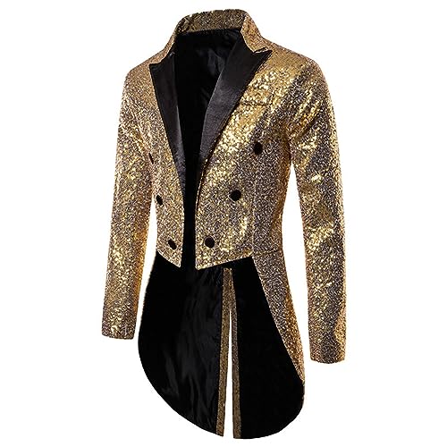 Alvivi Herren Zirkus Kostüm Zirkusdirektor Uniform Pailletten Frack Jacke Mantel Glitzer Blazer Show Tanzkostüm Mottoparty Outfits A Gold L von Alvivi