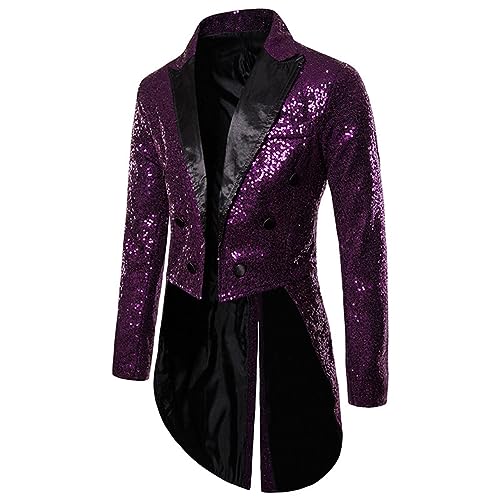 Alvivi Herren Zirkus Kostüm Zirkusdirektor Uniform Pailletten Frack Jacke Mantel Glitzer Blazer Show Tanzkostüm Mottoparty Outfits A Lila S von Alvivi