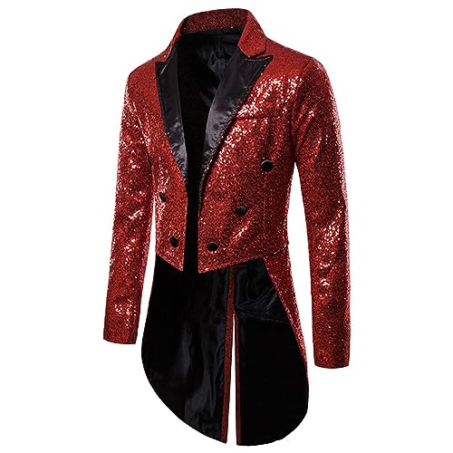 Alvivi Herren Zirkus Kostüm Zirkusdirektor Uniform Pailletten Frack Jacke Mantel Glitzer Blazer Show Tanzkostüm Mottoparty Outfits A Rot L von Alvivi