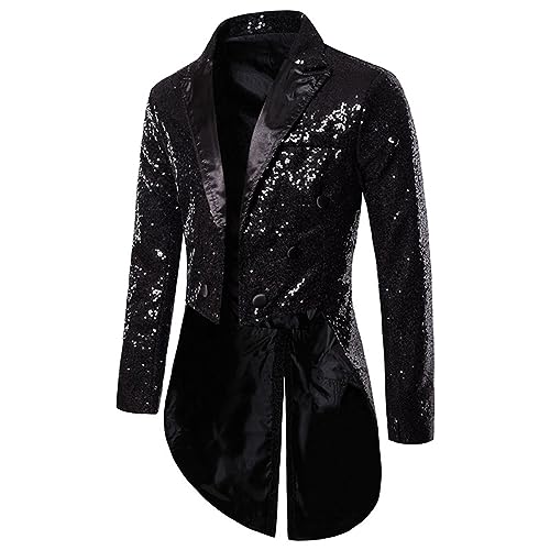 Alvivi Herren Zirkus Kostüm Zirkusdirektor Uniform Pailletten Frack Jacke Mantel Glitzer Blazer Show Tanzkostüm Mottoparty Outfits A Schwarz S von Alvivi