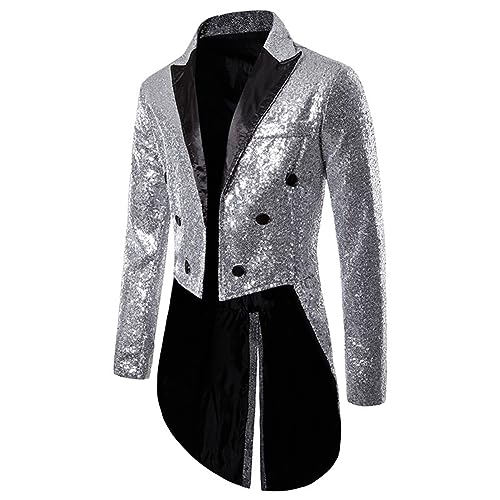 Alvivi Herren Zirkus Kostüm Zirkusdirektor Uniform Pailletten Frack Jacke Mantel Glitzer Blazer Show Tanzkostüm Mottoparty Outfits A Silber L von Alvivi