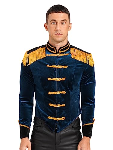 Alvivi Herren Zirkus Kostüm Zirkusdirektor Uniform Langarm Zirkus Jacke mit Quasten Samt Blazer Mantel Karneval Party Show Tanzkostüm Dunkelblau XL von Alvivi